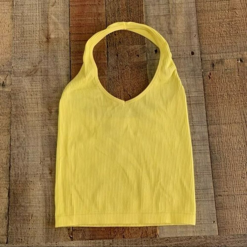 Suzette womens one size neon yellow ribbed knit halter top